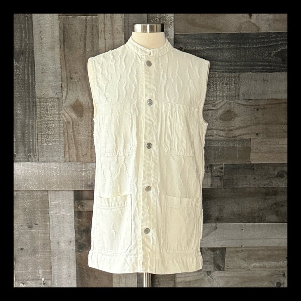 ZARA cream denim button up dress small distressed festival boho western vacation